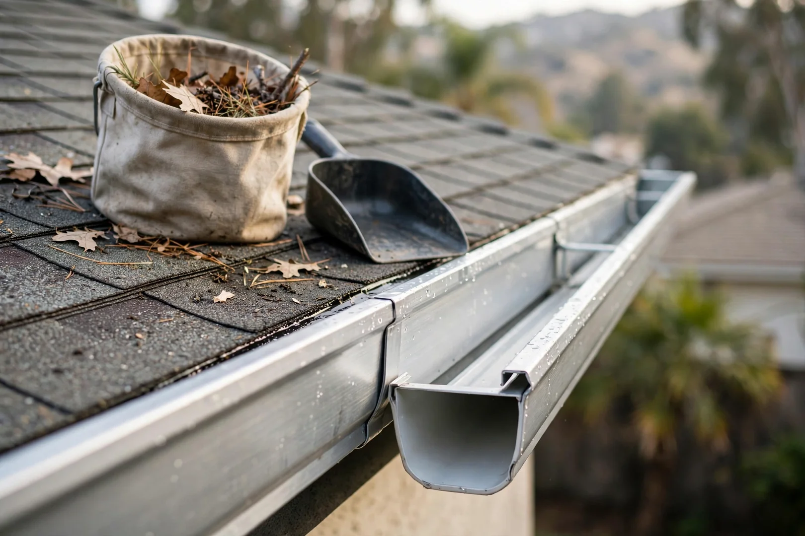 Cleared gutter and valley drainage after roof repair on a local residence