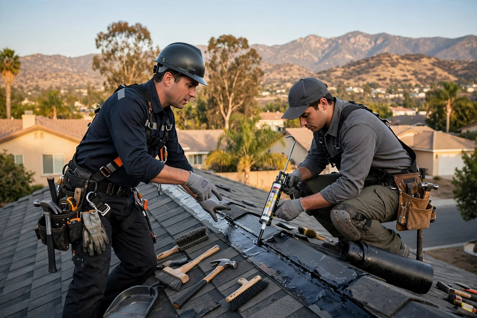 Roofer measuring roof area for a replacement estimate