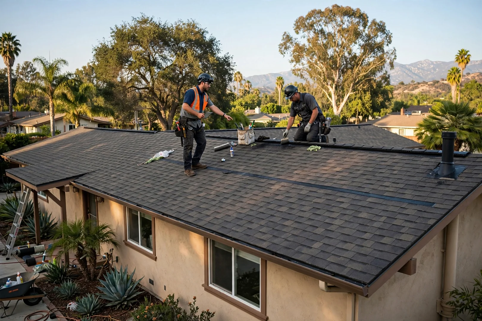 Newly installed architectural shingle roof on a single-story La Verne home