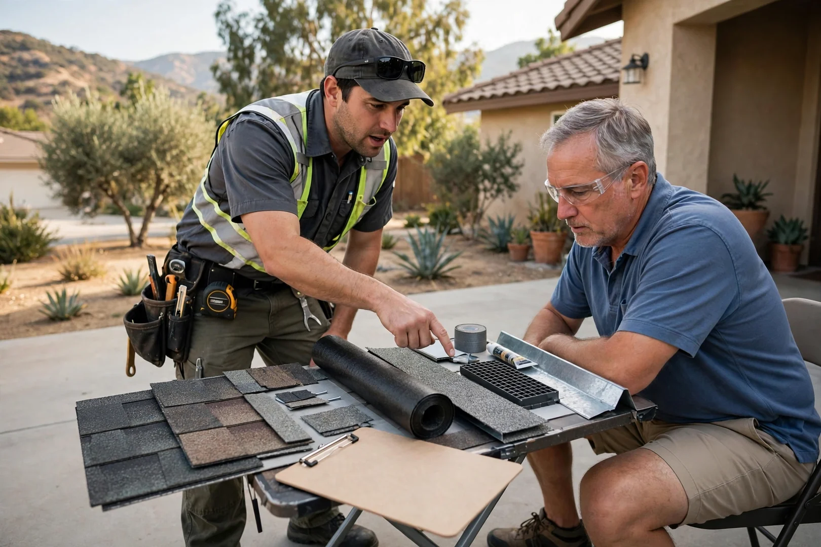 Written roofing estimate and material samples reviewed with a La Verne homeowner